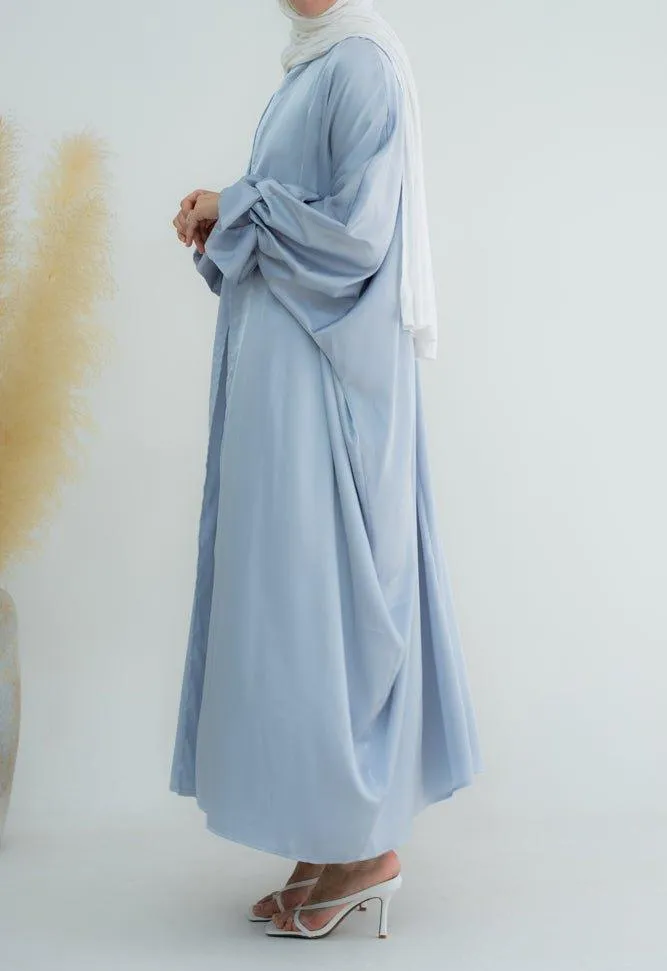 Gray Loves open front maxi satin abaya throw over