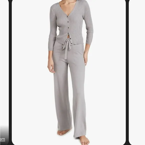 Gray Ribbed Cardigan and Pants Set