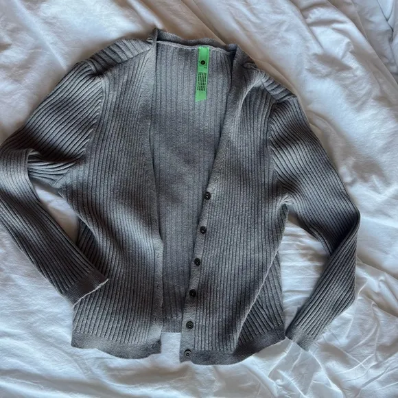 Gray Ribbed Cardigan and Pants Set