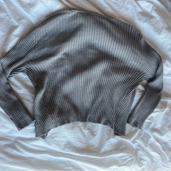 Gray Ribbed Cardigan and Pants Set