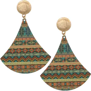 Green Boho Chic Wavy Pattern Wooden Earrings