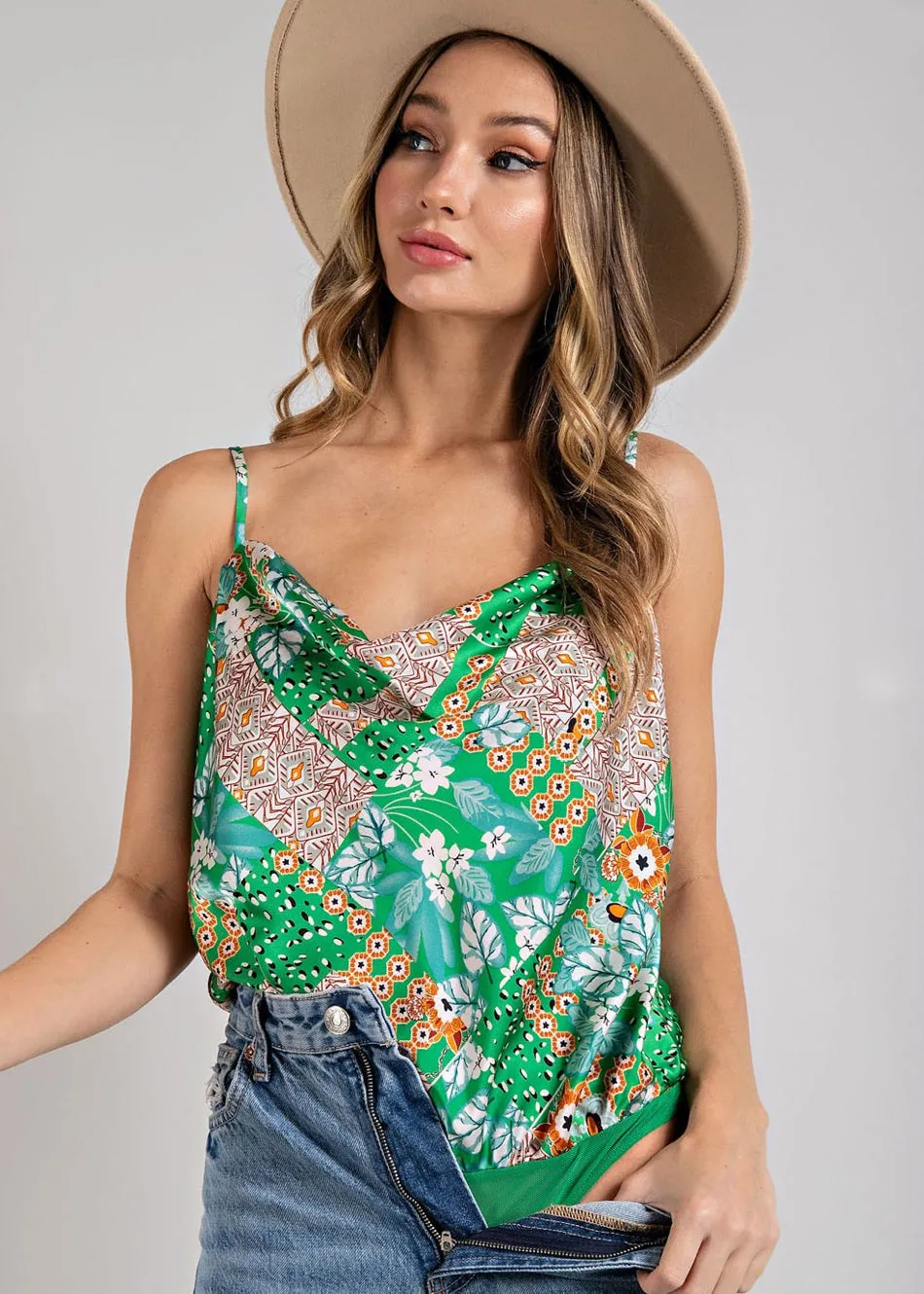 Green Exotic Floral Bodysuit