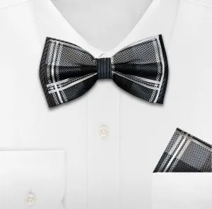 GREY WOVEN BOW TIE & HANKIE SET