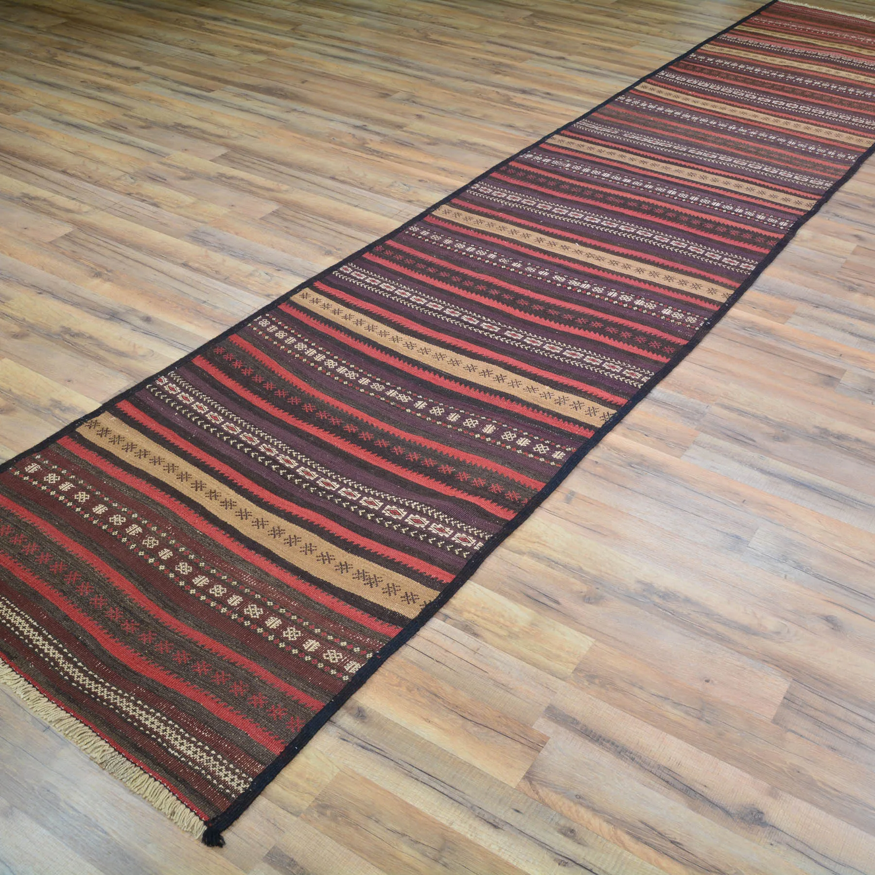 Hand-Woven Afghan Tribal Surmai Kilim 100% Wool Rug (Size 2.7 X 13.5) Brral-3279