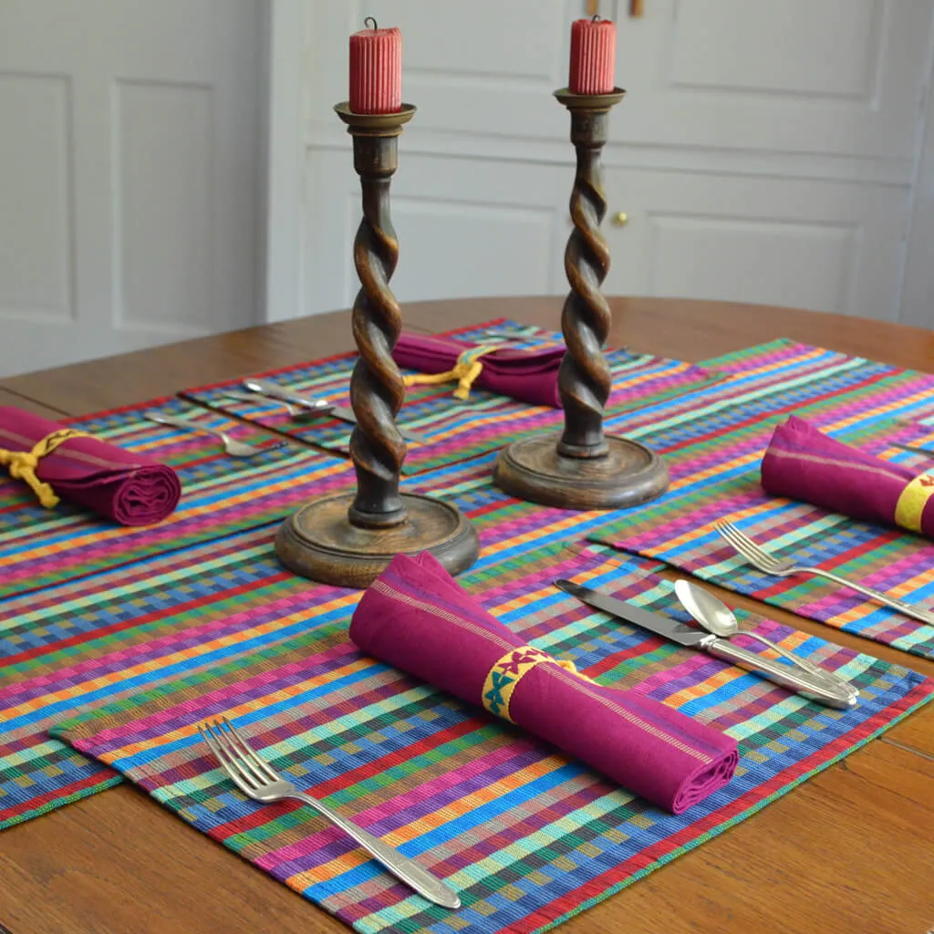 Hand Woven Cuadritos Table Runner Jeweltone