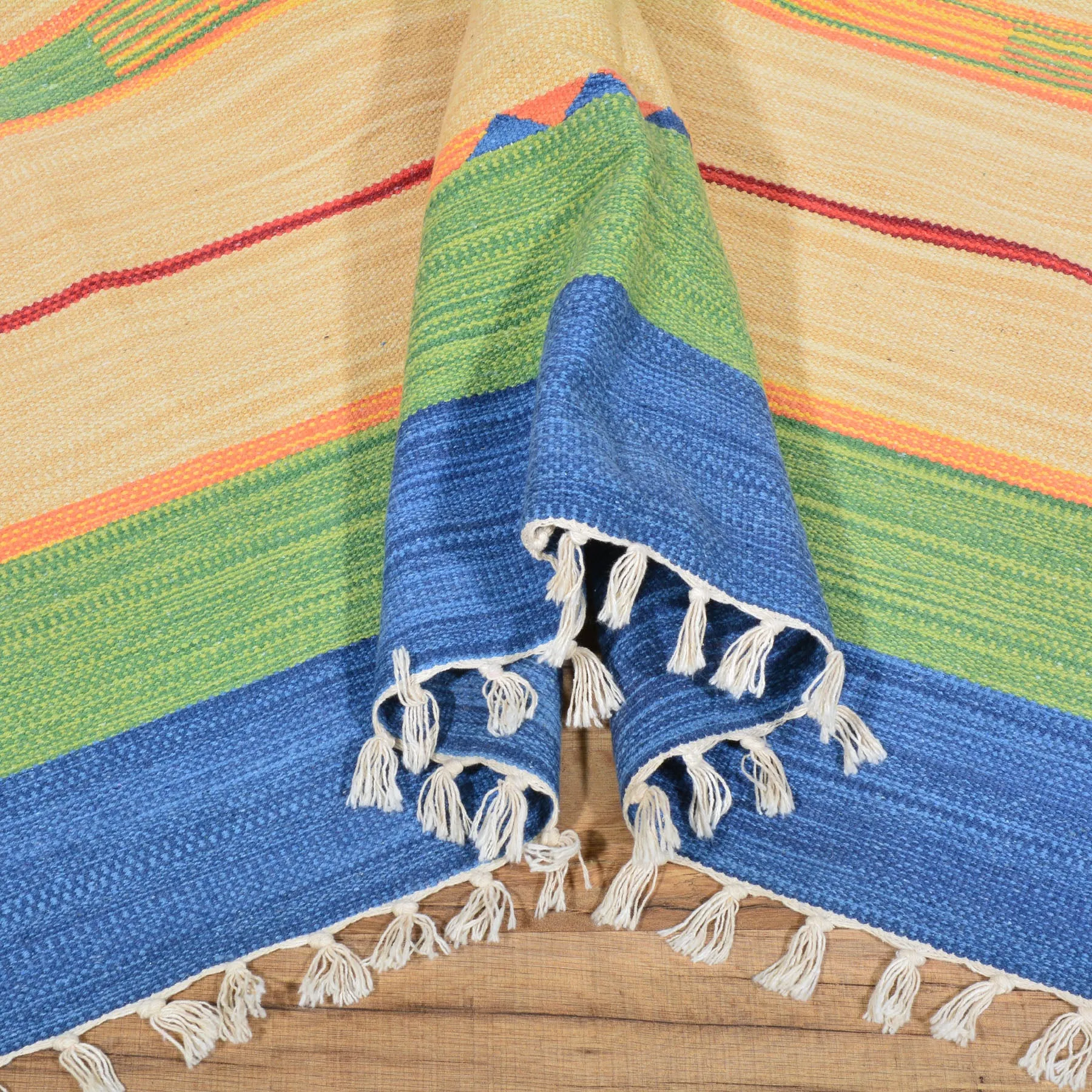 Hand-Woven Flatweave Cotton Kilim Southwestern Design Rug (Size 6.0 X 9.0) Cwral-4119