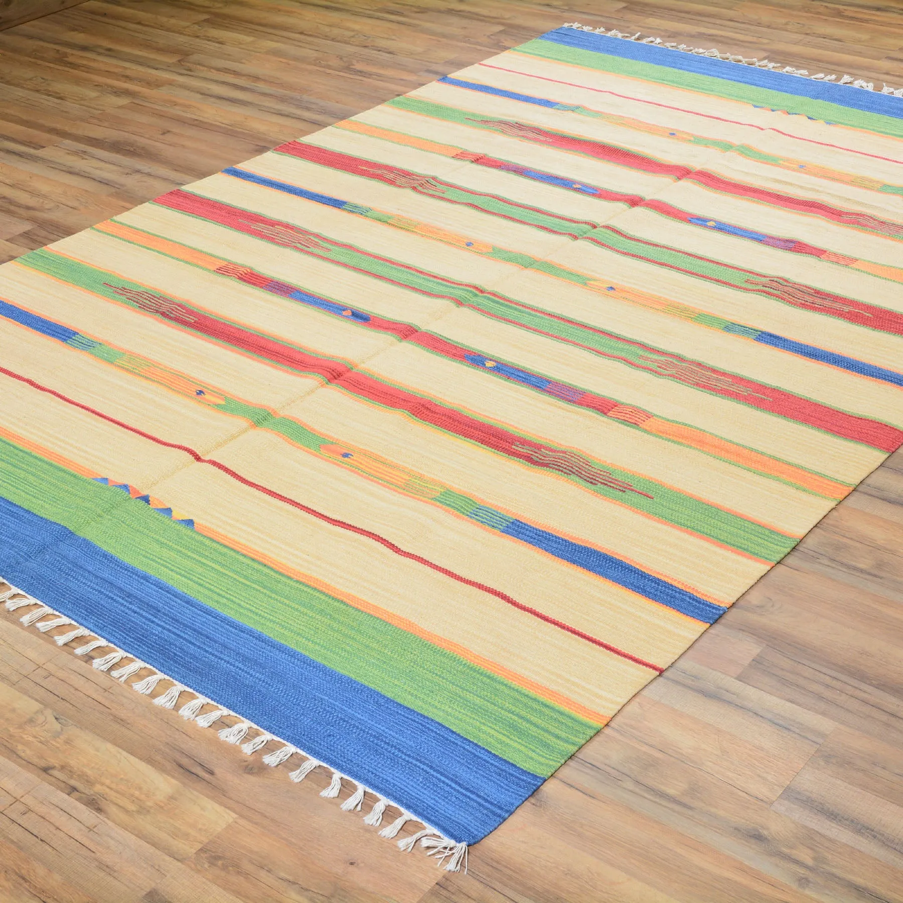 Hand-Woven Flatweave Cotton Kilim Southwestern Design Rug (Size 6.0 X 9.0) Cwral-4119