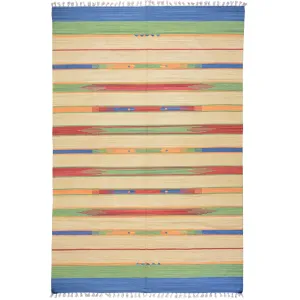 Hand-Woven Flatweave Cotton Kilim Southwestern Design Rug (Size 6.0 X 9.0) Cwral-4119
