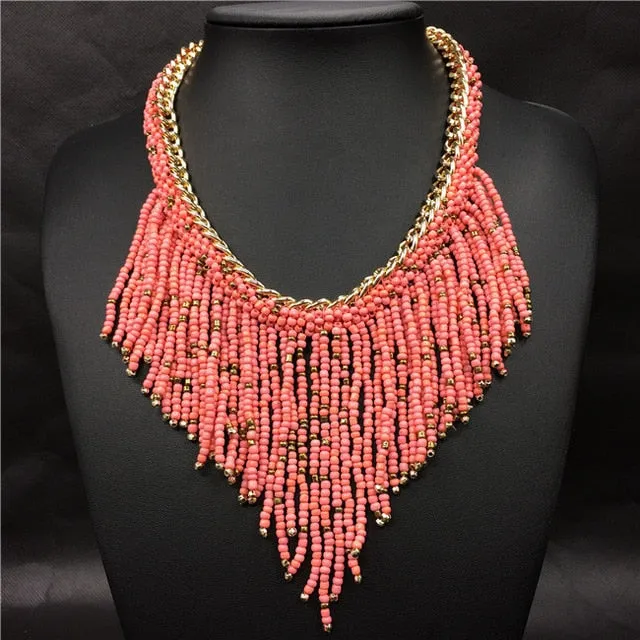 Hand Woven Tassel Beads Choker Necklace