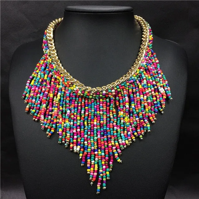 Hand Woven Tassel Beads Choker Necklace