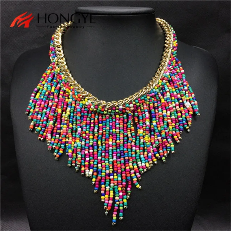 Hand Woven Tassel Beads Choker Necklace