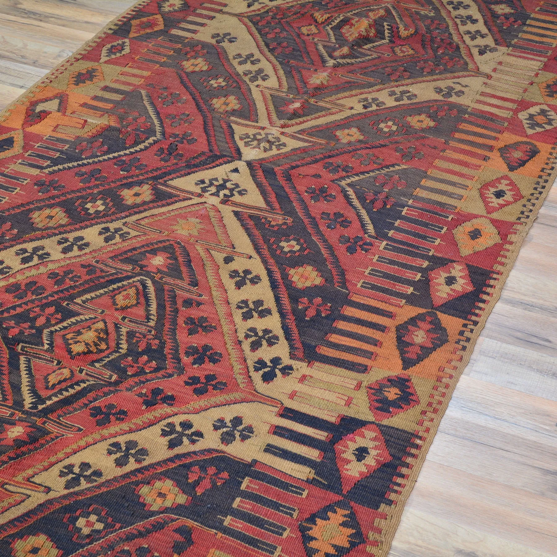 Hand-Woven Tribal Turkish Reversible Wool Oriental Kilim Rug (Size 3.5 X 8.4) Cwral-3285