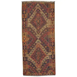 Hand-Woven Tribal Turkish Reversible Wool Oriental Kilim Rug (Size 3.5 X 8.4) Cwral-3285