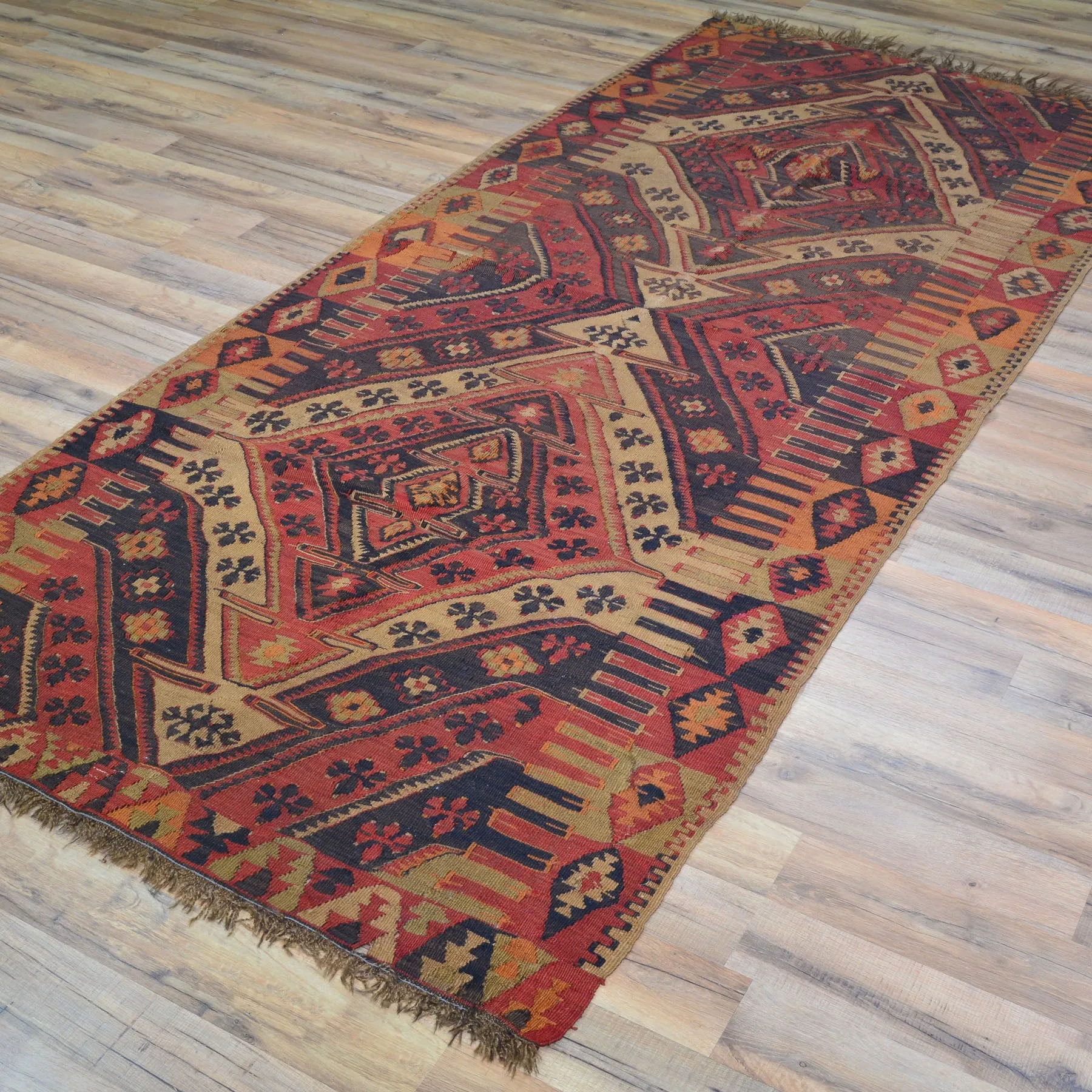 Hand-Woven Tribal Turkish Reversible Wool Oriental Kilim Rug (Size 3.5 X 8.4) Cwral-3285
