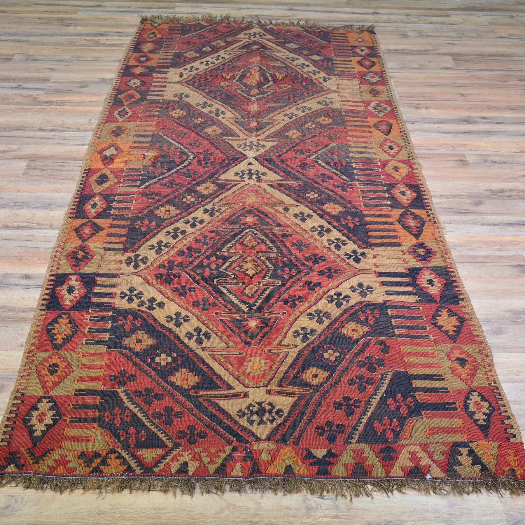Hand-Woven Tribal Turkish Reversible Wool Oriental Kilim Rug (Size 3.5 X 8.4) Cwral-3285