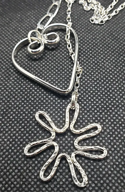 Handmade Sterling Silver Heart-Star Lariat Necklace – Boho Chic Pendant