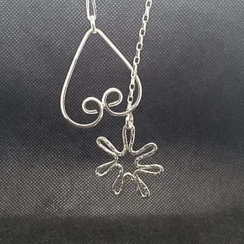 Handmade Sterling Silver Heart-Star Lariat Necklace – Boho Chic Pendant