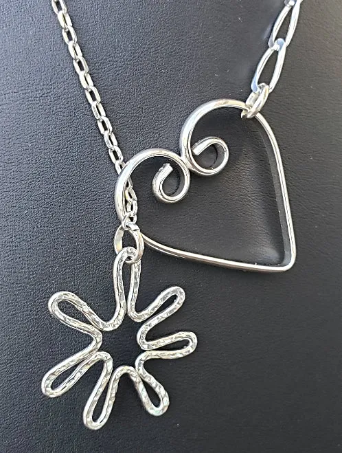 Handmade Sterling Silver Heart-Star Lariat Necklace – Boho Chic Pendant