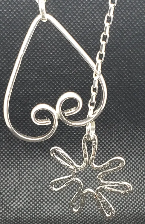 Handmade Sterling Silver Heart-Star Lariat Necklace – Boho Chic Pendant