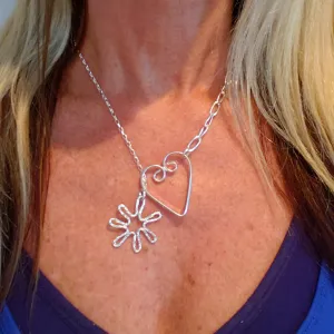 Handmade Sterling Silver Heart-Star Lariat Necklace – Boho Chic Pendant