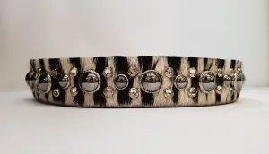 HB 1" Collar - Zebra Leather / Gray Stones & Clear Crystals