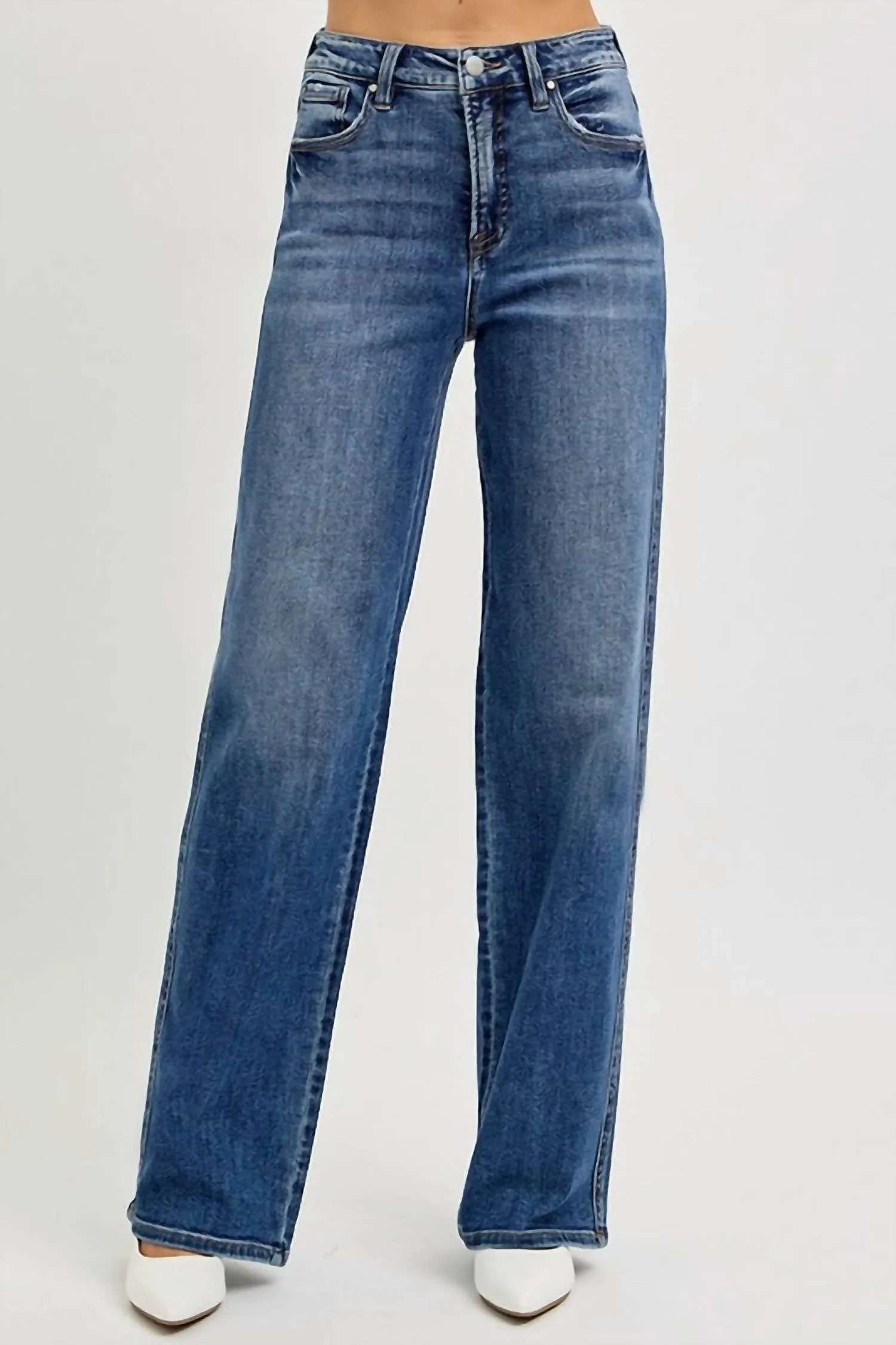 High Rise Tummy Control Wide Baggy Jeans In Denim
