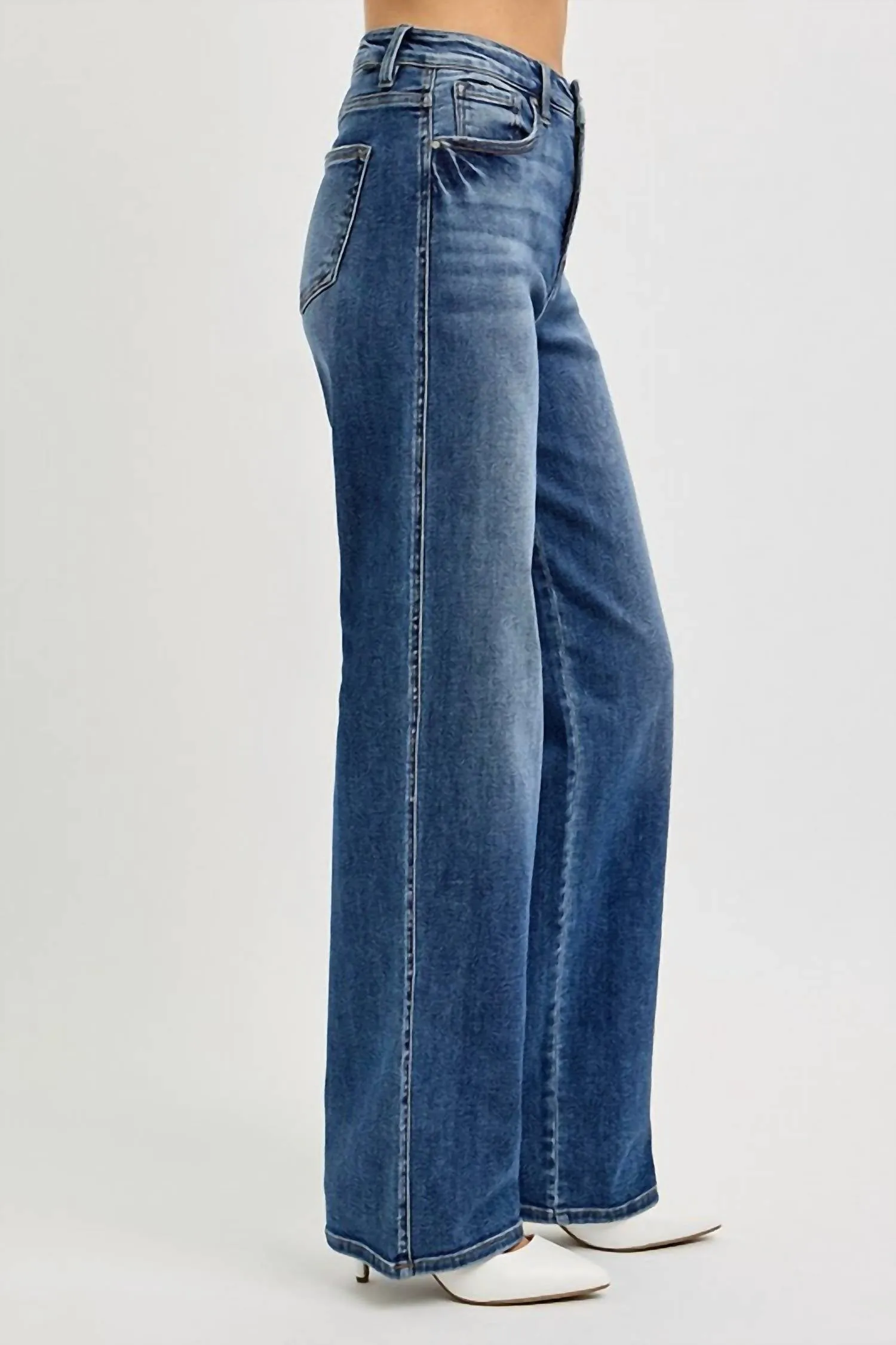 High Rise Tummy Control Wide Baggy Jeans In Denim
