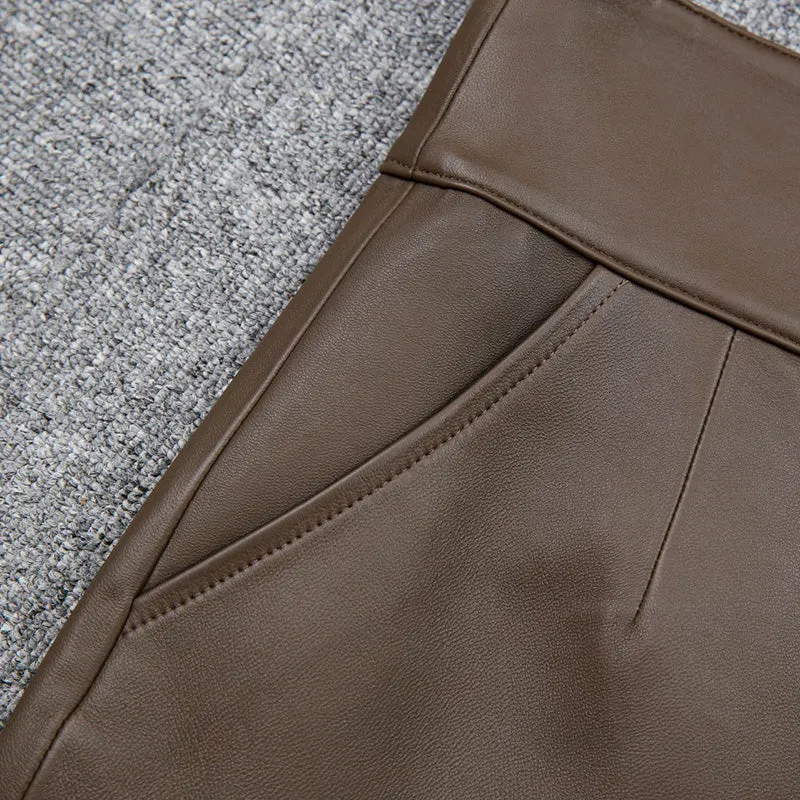 High Waist Leather Shorts Women's Genuine Sheepskin Pants Snap Three Button Design 2022 Autumn Winter New TF4794