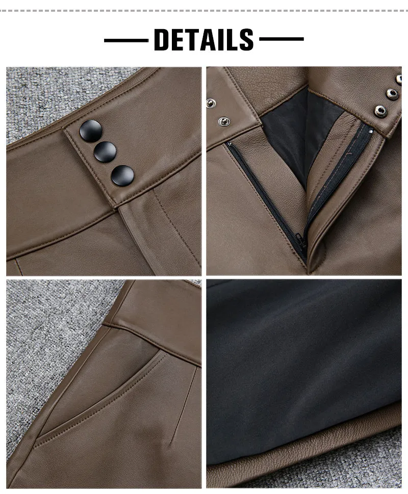 High Waist Leather Shorts Women's Genuine Sheepskin Pants Snap Three Button Design 2022 Autumn Winter New TF4794