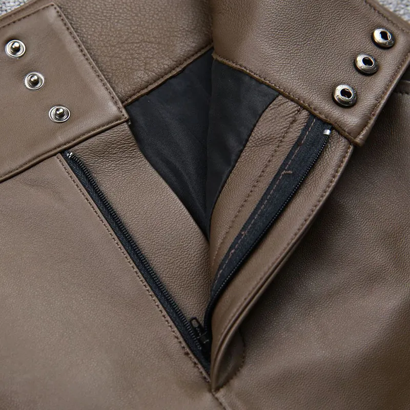High Waist Leather Shorts Women's Genuine Sheepskin Pants Snap Three Button Design 2022 Autumn Winter New TF4794