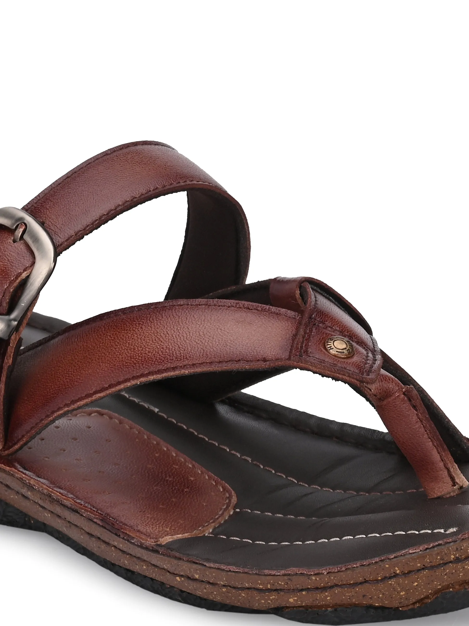 Hitz Men's Brown Leather Open Toe Slippers