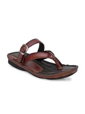 Hitz Men's Brown Leather Open Toe Slippers