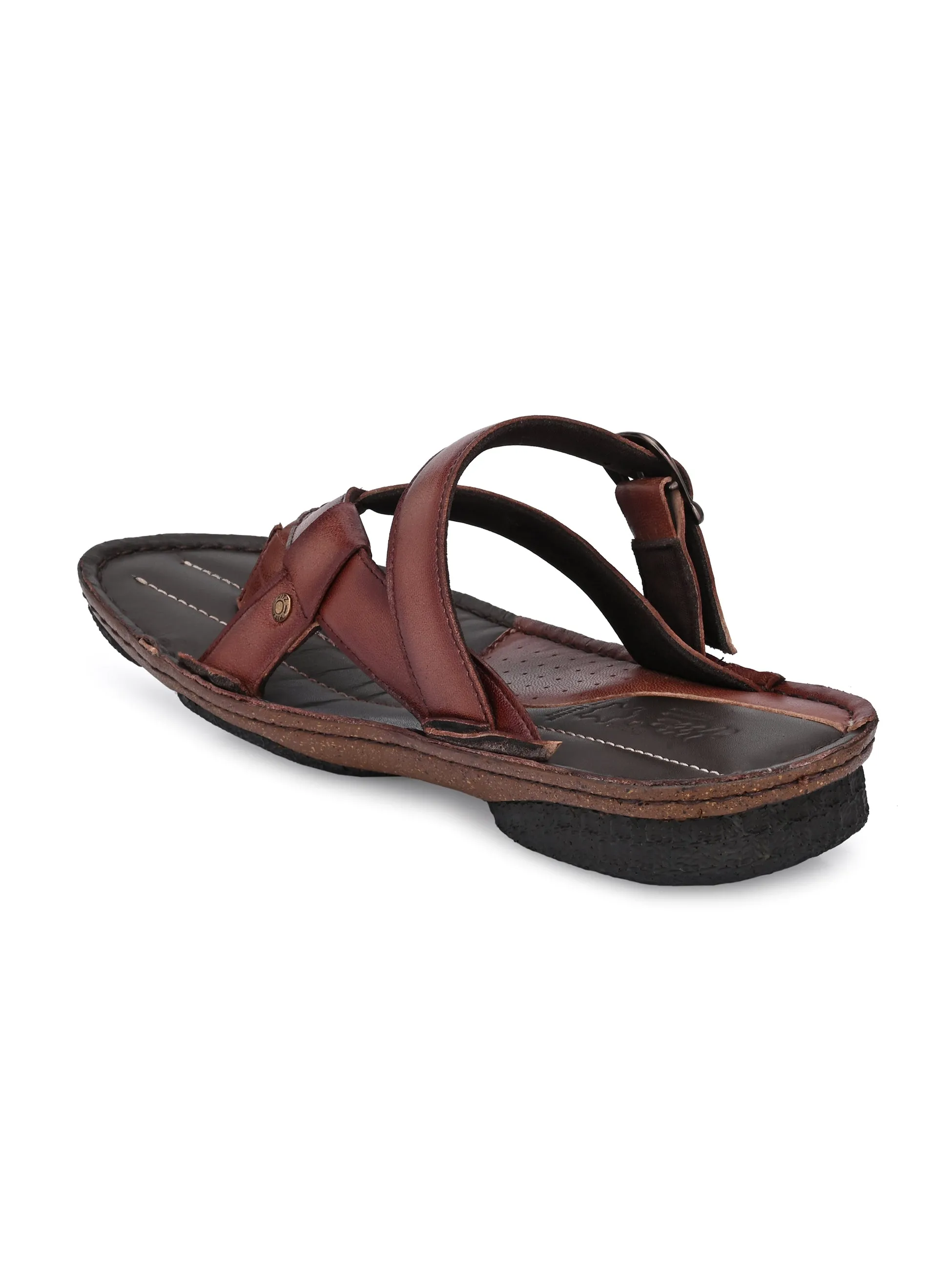 Hitz Men's Brown Leather Open Toe Slippers