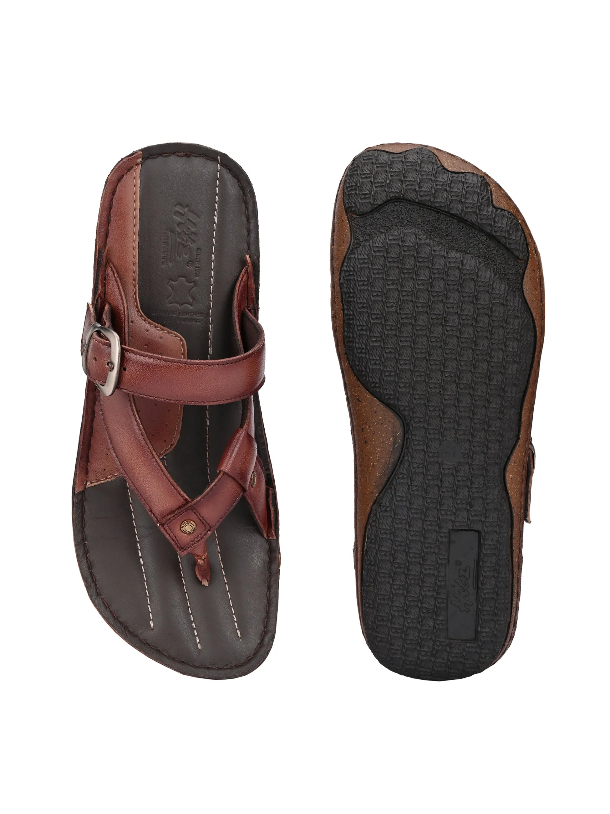 Hitz Men's Brown Leather Open Toe Slippers