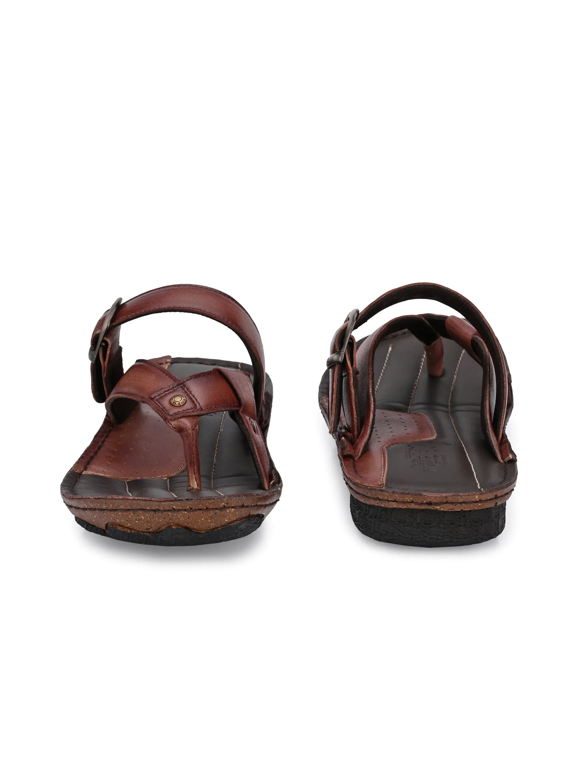 Hitz Men's Brown Leather Open Toe Slippers