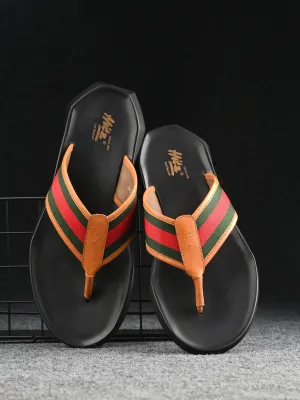 Hitz Men's Tan Leather Open Toe Slippers