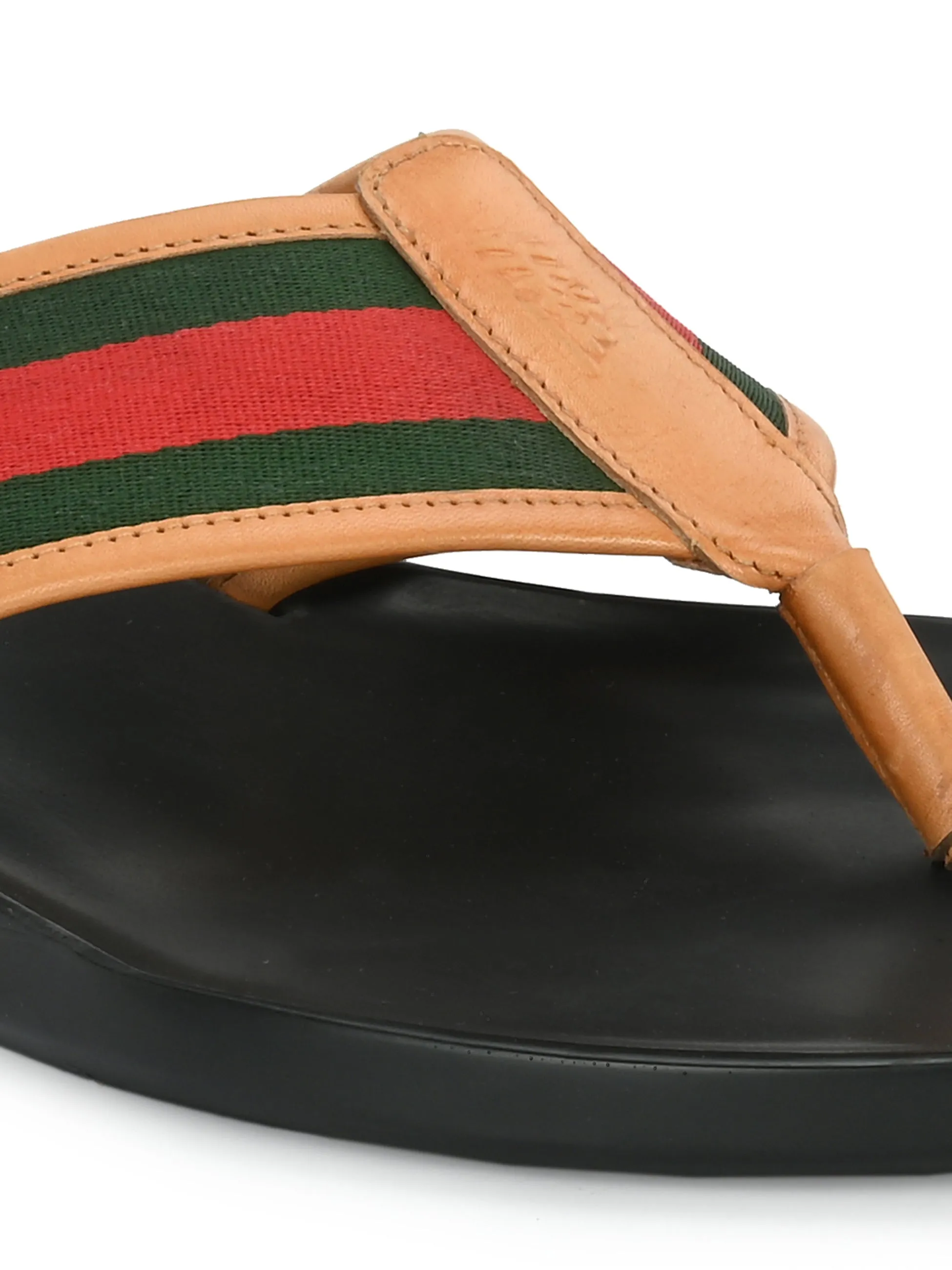 Hitz Men's Tan Leather Open Toe Slippers