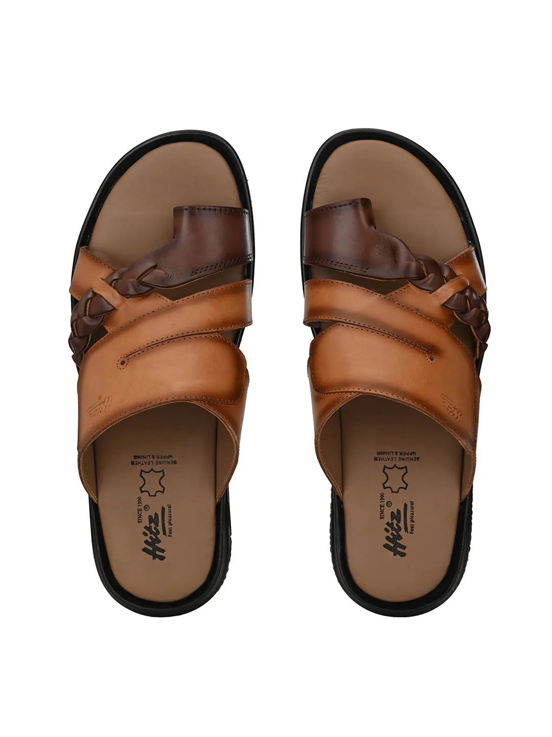 HITZ6713 Men's Tan Leather Daily Wear Slip-On Slipper