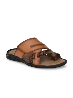 HITZ6713 Men's Tan Leather Daily Wear Slip-On Slipper