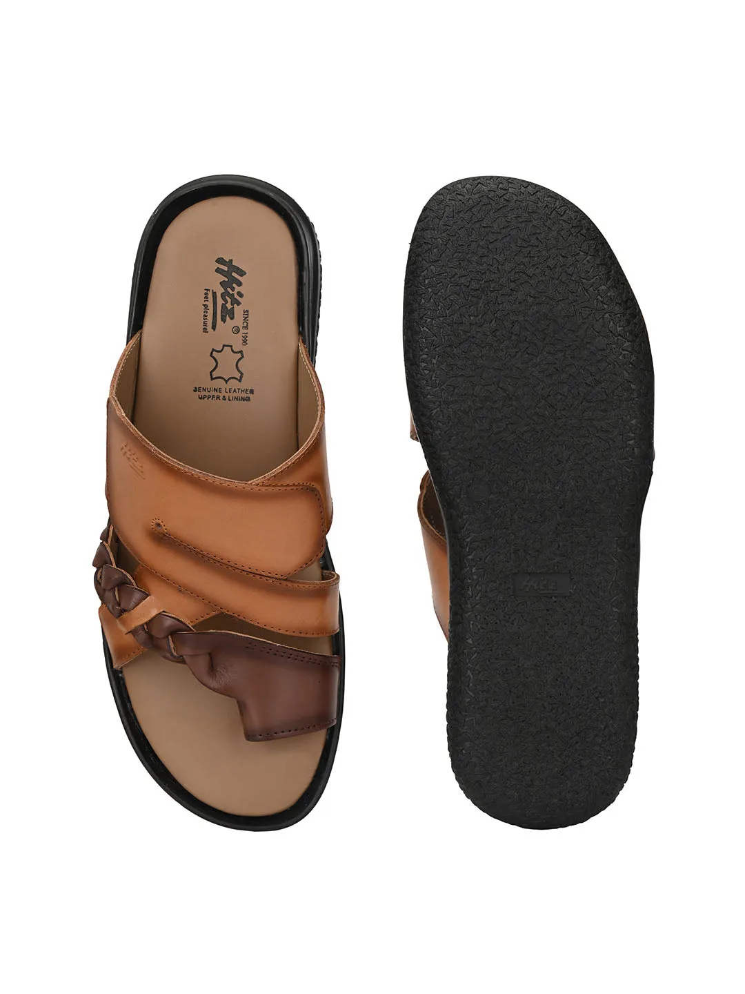 HITZ6713 Men's Tan Leather Daily Wear Slip-On Slipper