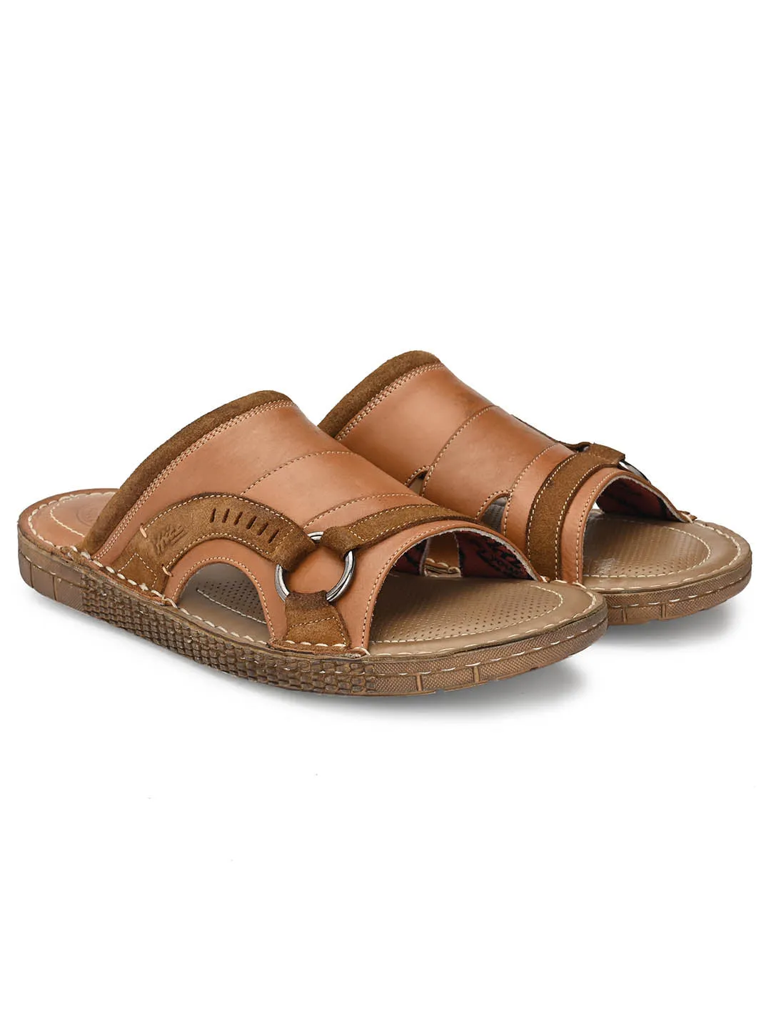 HITZ7404 Men's Tan Leather Casual Open Slipper