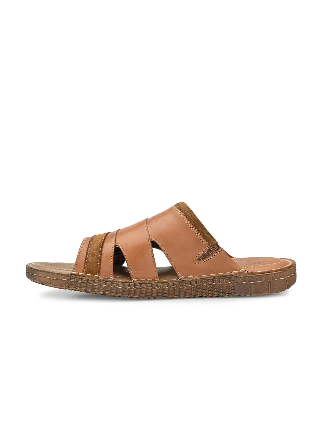 HITZ7404 Men's Tan Leather Casual Open Slipper