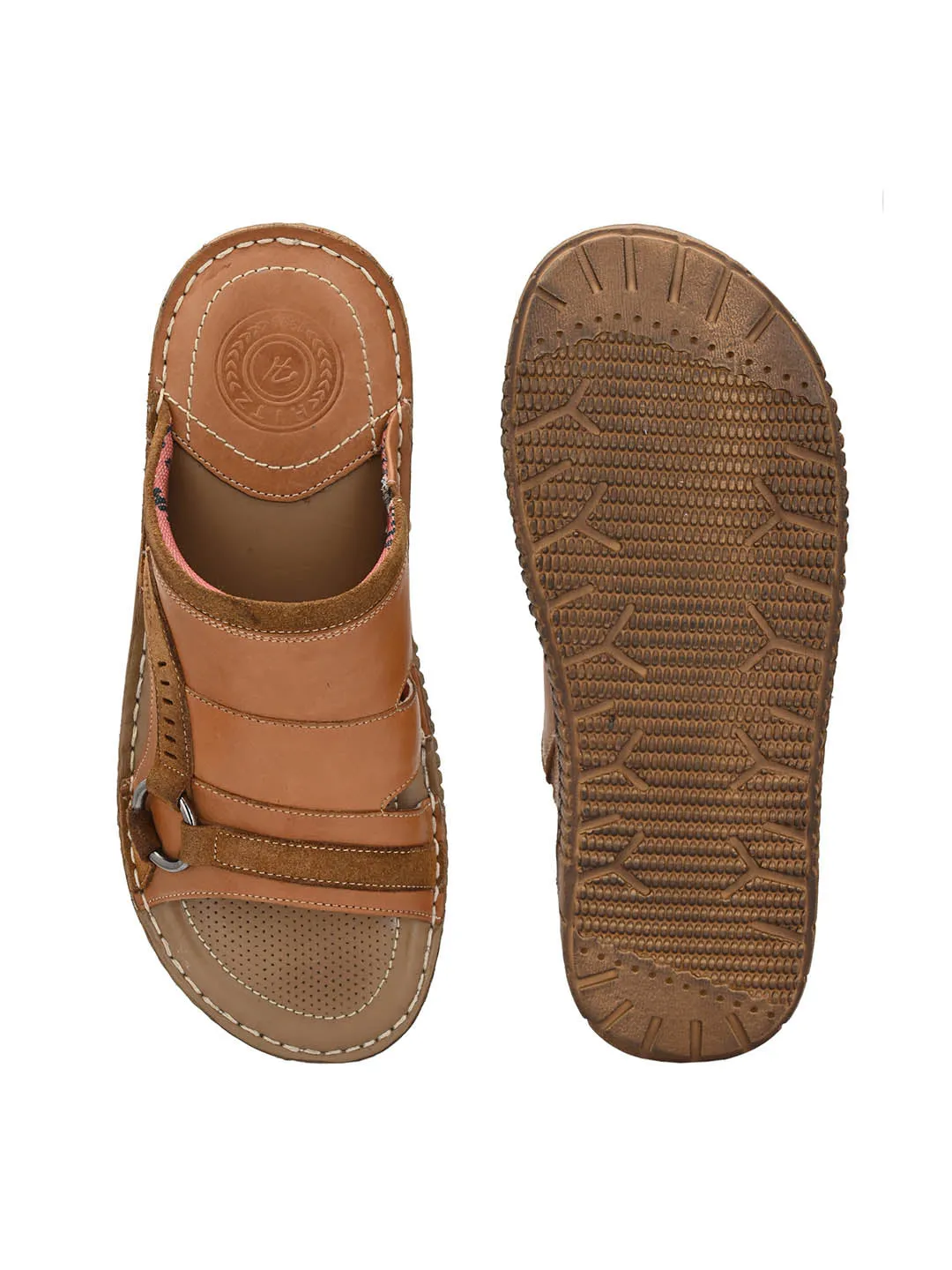 HITZ7404 Men's Tan Leather Casual Open Slipper