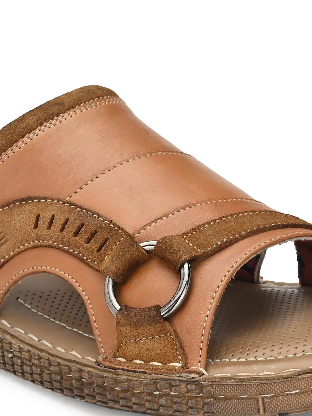 HITZ7404 Men's Tan Leather Casual Open Slipper