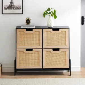 IDEALHOUSE Natural Rattan 4 Flip Door Shoe Cabinet Organizer Freestanding, Shoe Rack Storage Cabinet for Entryway with 3-Tier Adjustable Shelves for Slippers, Sneakers, Heels, Boots