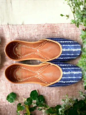 Indigo Blue Punjabi Leather Jutti | Indian Women's Traditional Wear Mojari | Women's Khussa Shoes | Indian Wedding Jutti | Indian Ballet Flats