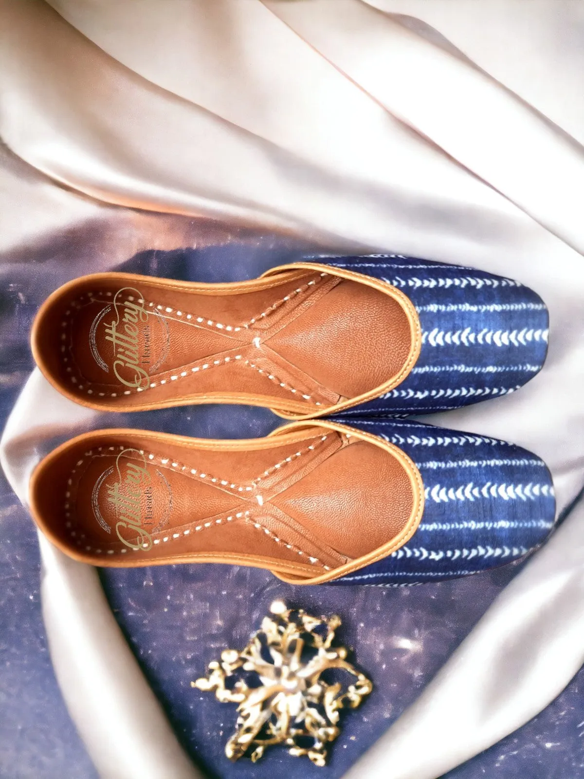 Indigo Blue Punjabi Leather Jutti | Indian Women's Traditional Wear Mojari | Women's Khussa Shoes | Indian Wedding Jutti | Indian Ballet Flats
