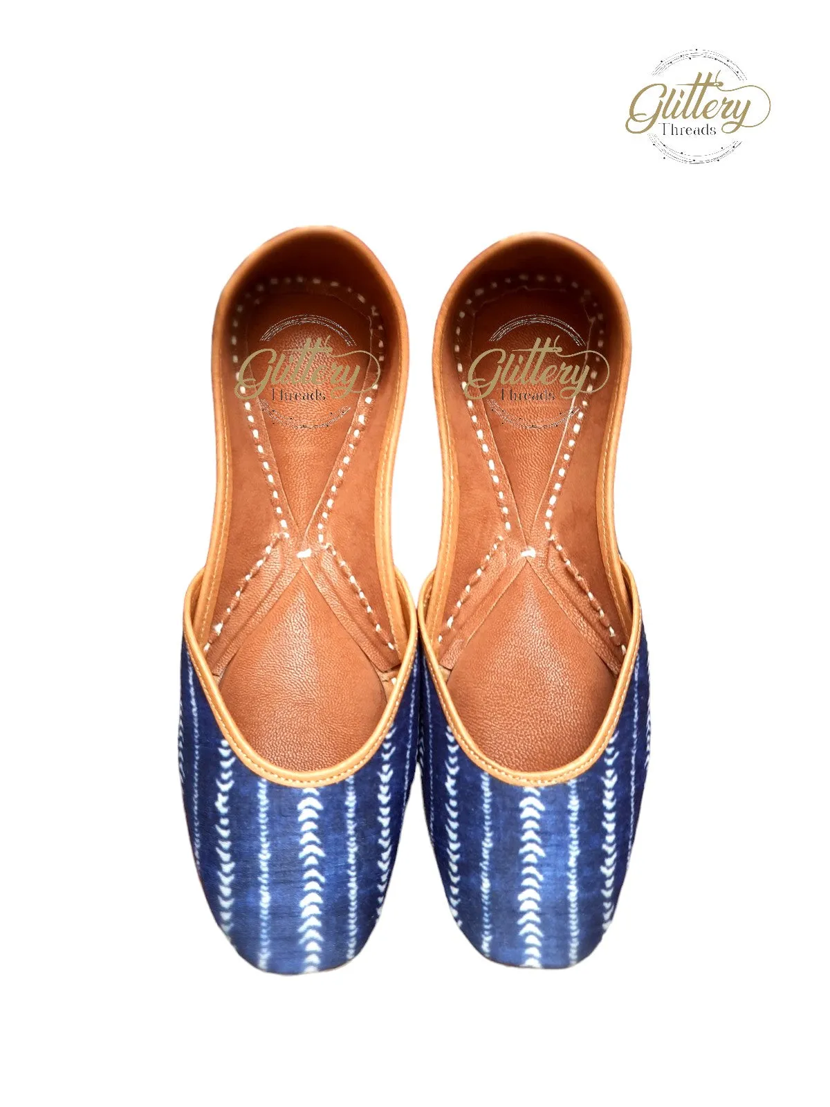 Indigo Blue Punjabi Leather Jutti | Indian Women's Traditional Wear Mojari | Women's Khussa Shoes | Indian Wedding Jutti | Indian Ballet Flats