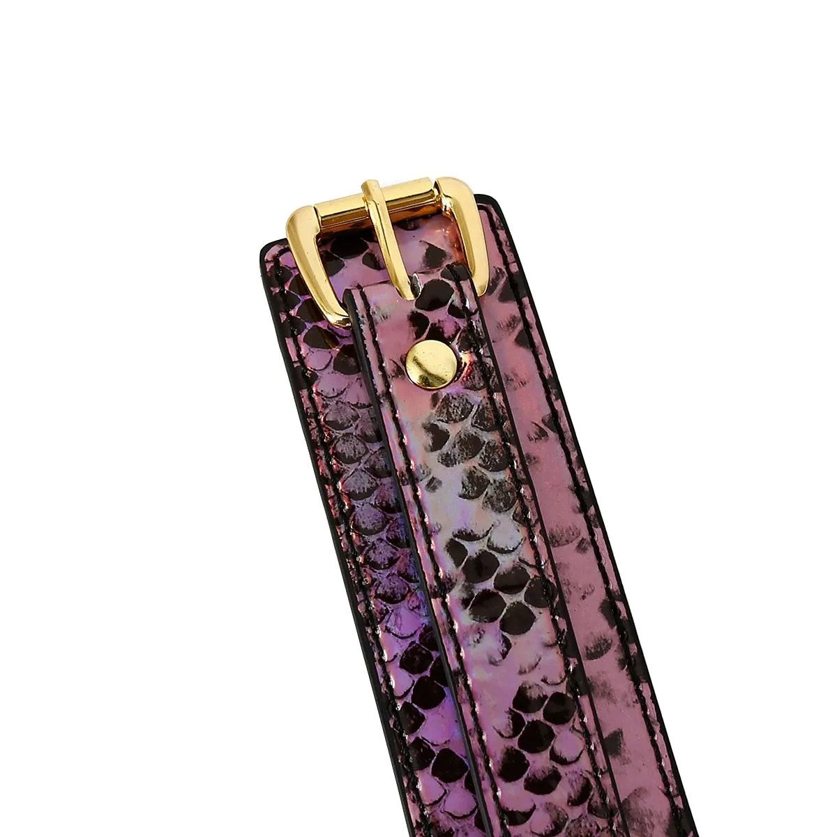 Kiotos Leather - Collar En Leiband Met Reptielenprint - Goud/Roze - veganistisch vriendelijk