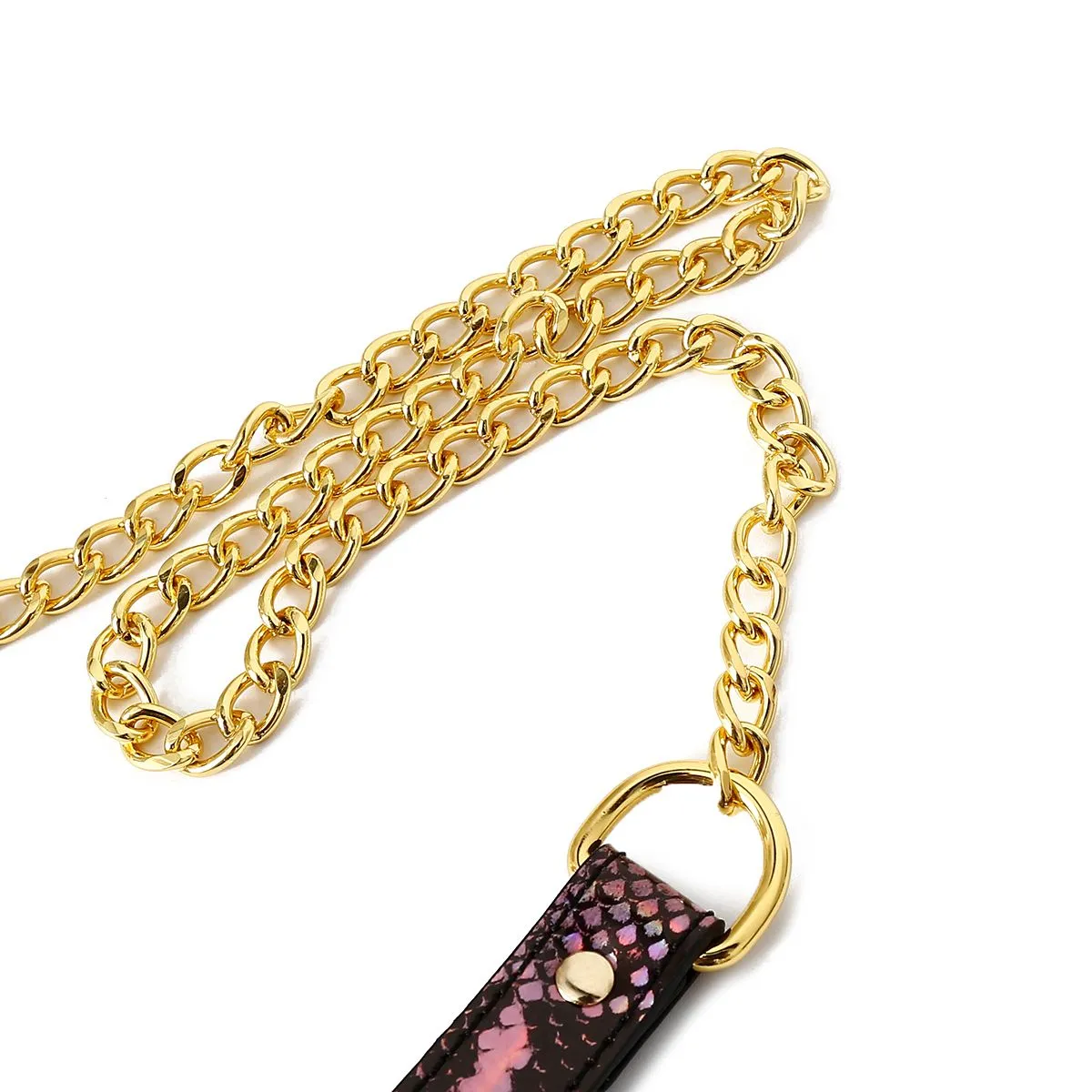 Kiotos Leather - Collar En Leiband Met Reptielenprint - Goud/Roze - veganistisch vriendelijk
